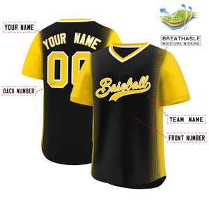 Custom Black Gold Personalized Raglan Sleeves Authentic Baseball Jersey