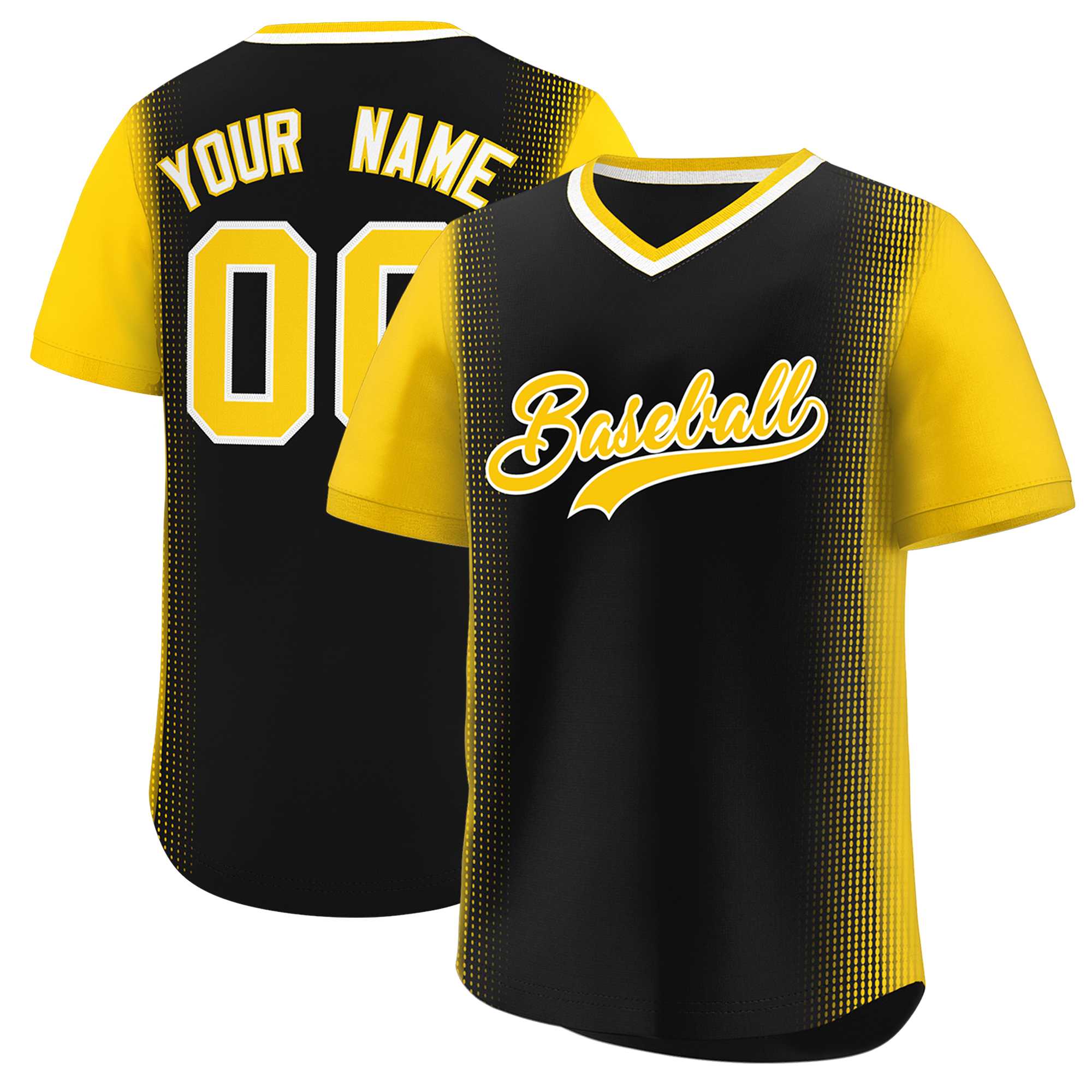 Custom Black Gold Personalized Raglan Sleeves Authentic Baseball Jersey