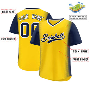 Custom Gold Navy Personalized Raglan Sleeves Authentic Baseball Jersey