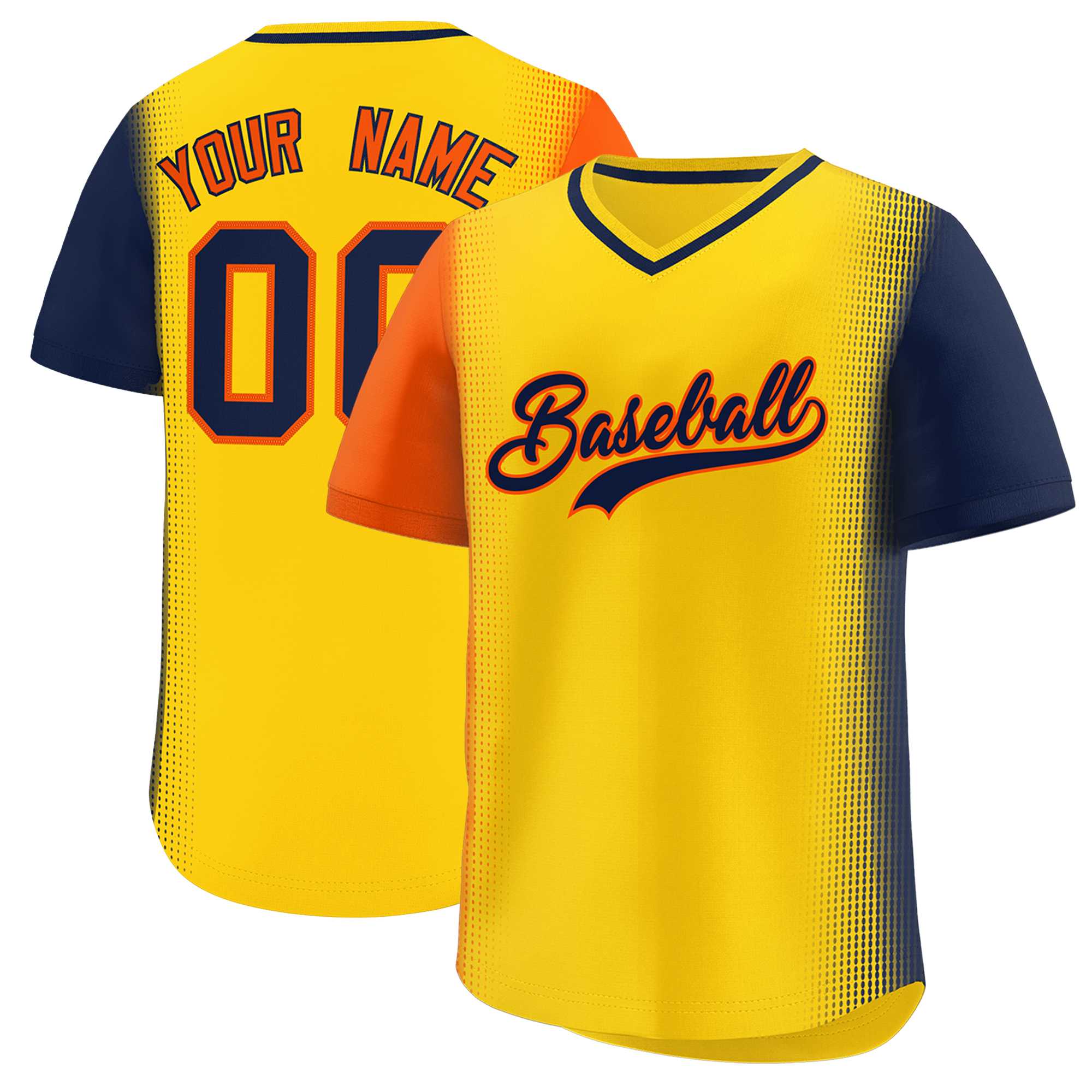 Custom Gold Orange-Navy Personalized Raglan Sleeves Authentic Baseball Jersey