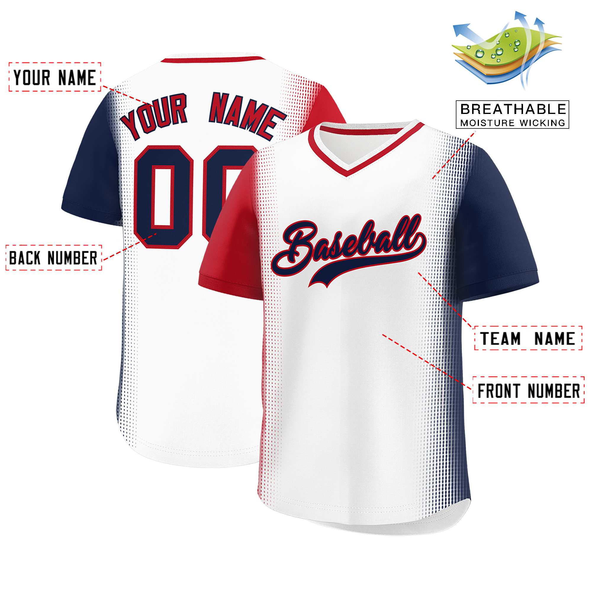 Custom White Red-Navy Personalized Raglan Sleeves Authentic Baseball Jersey