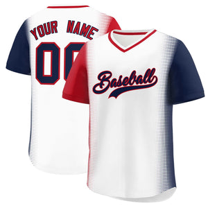 Custom White Red-Navy Personalized Raglan Sleeves Authentic Baseball Jersey