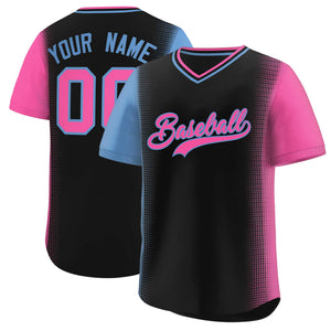 Custom Black Light Blue-Pink Personalized Raglan Sleeves Authentic Baseball Jersey