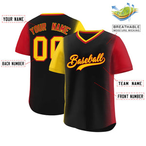 Custom Black Gold-Red Personalized Raglan Sleeves Authentic Baseball Jersey