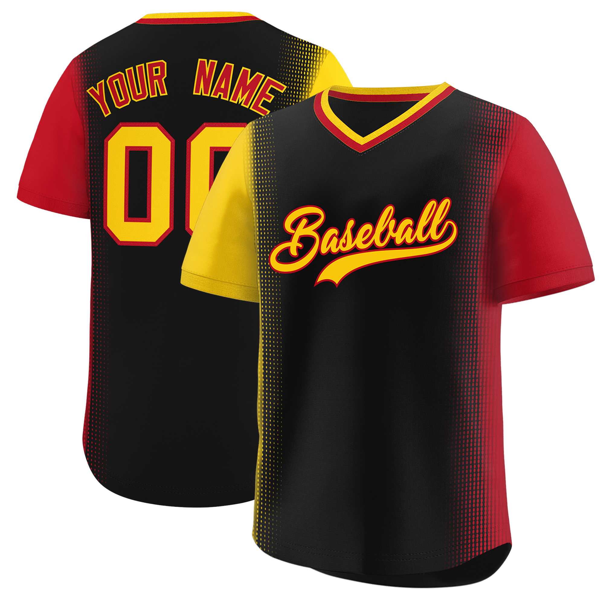 Custom Black Gold-Red Personalized Raglan Sleeves Authentic Baseball Jersey