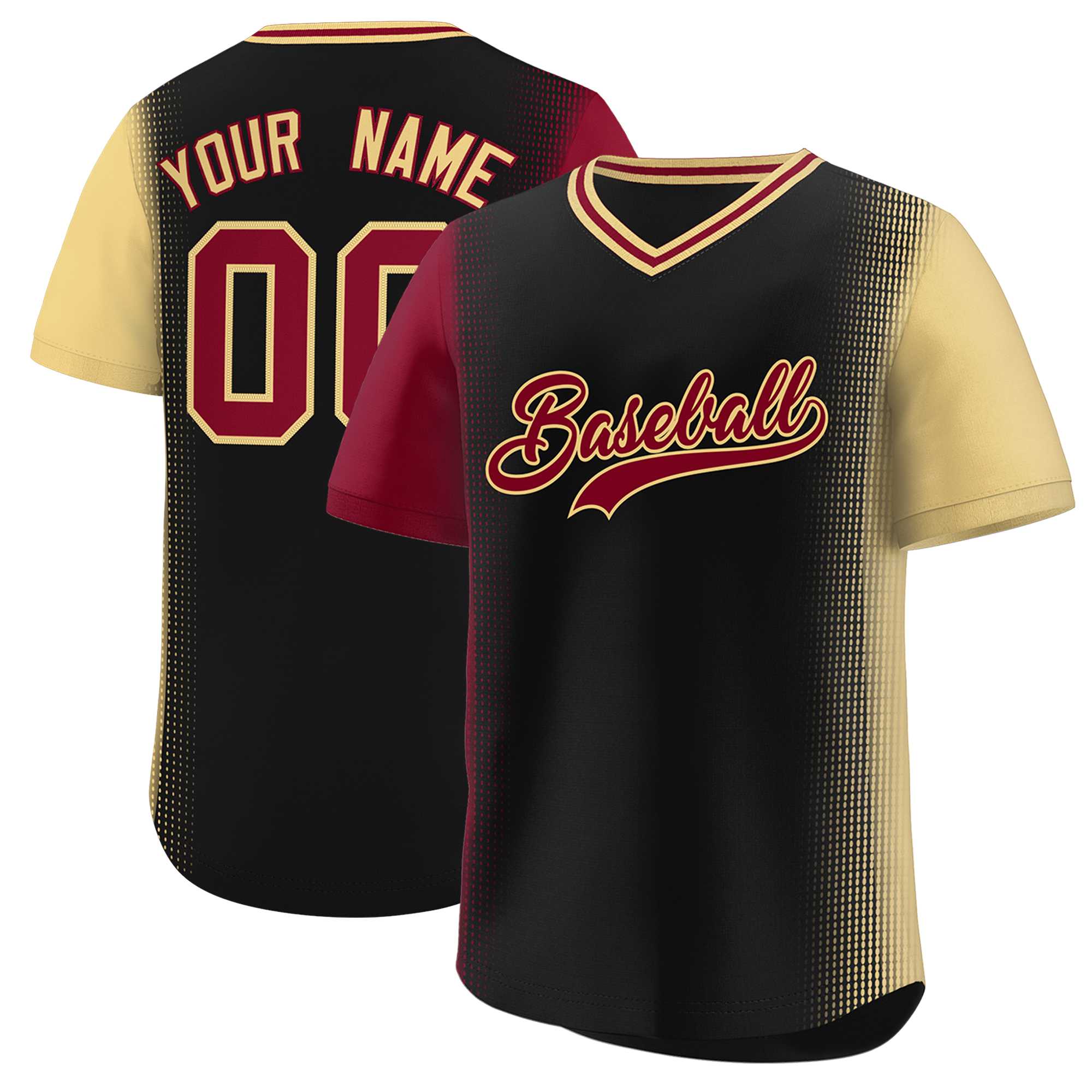 Custom Black Crimson-Khaki Personalized Raglan Sleeves Authentic Baseball Jersey