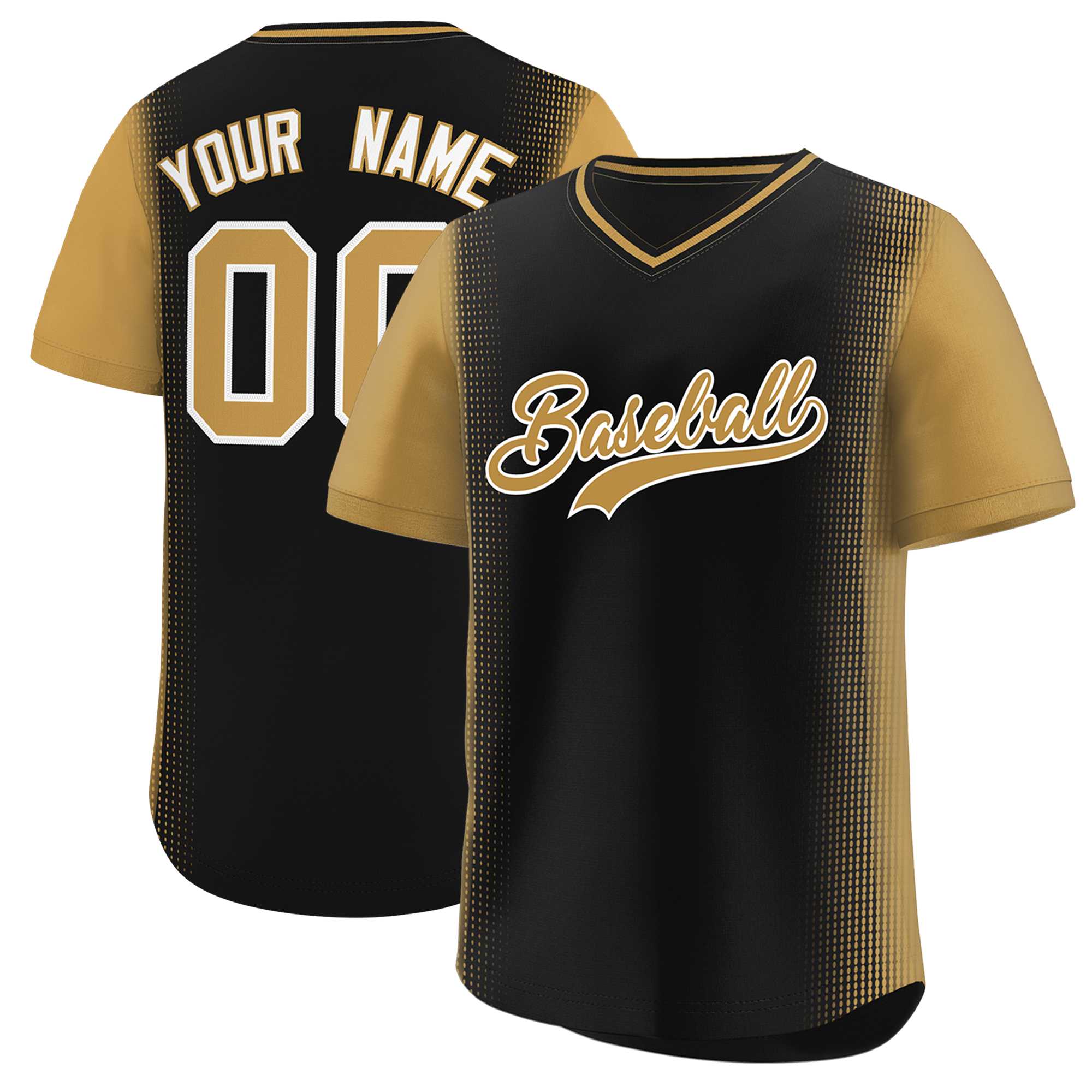 Custom Black Old Gold Personalized Raglan Sleeves Authentic Baseball Jersey