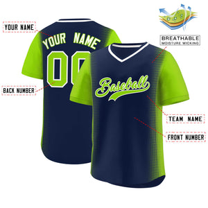 Custom Navy Neon Green Personalized Raglan Sleeves Authentic Baseball Jersey