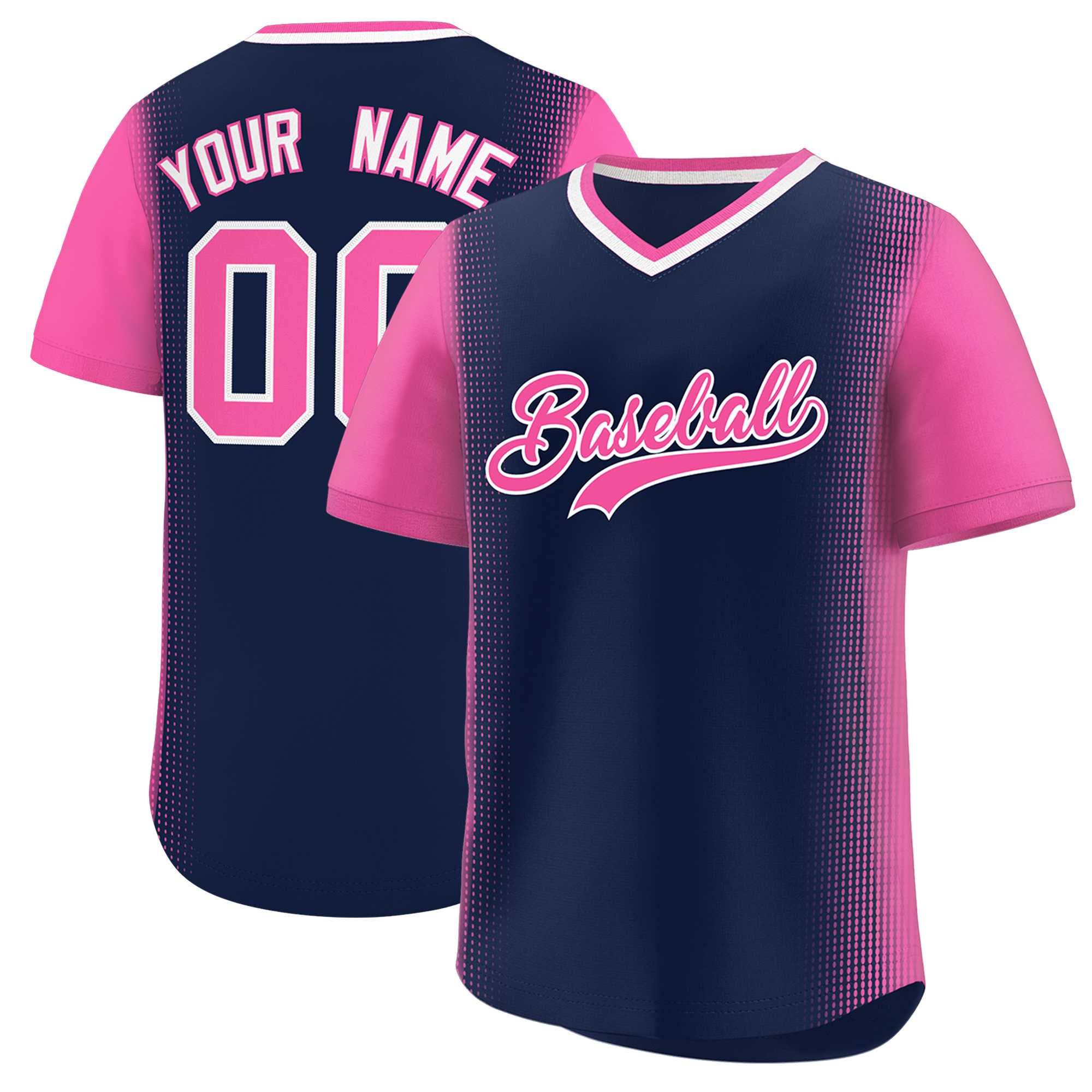 Custom Navy Pink Personalized Raglan Sleeves Authentic Baseball Jersey