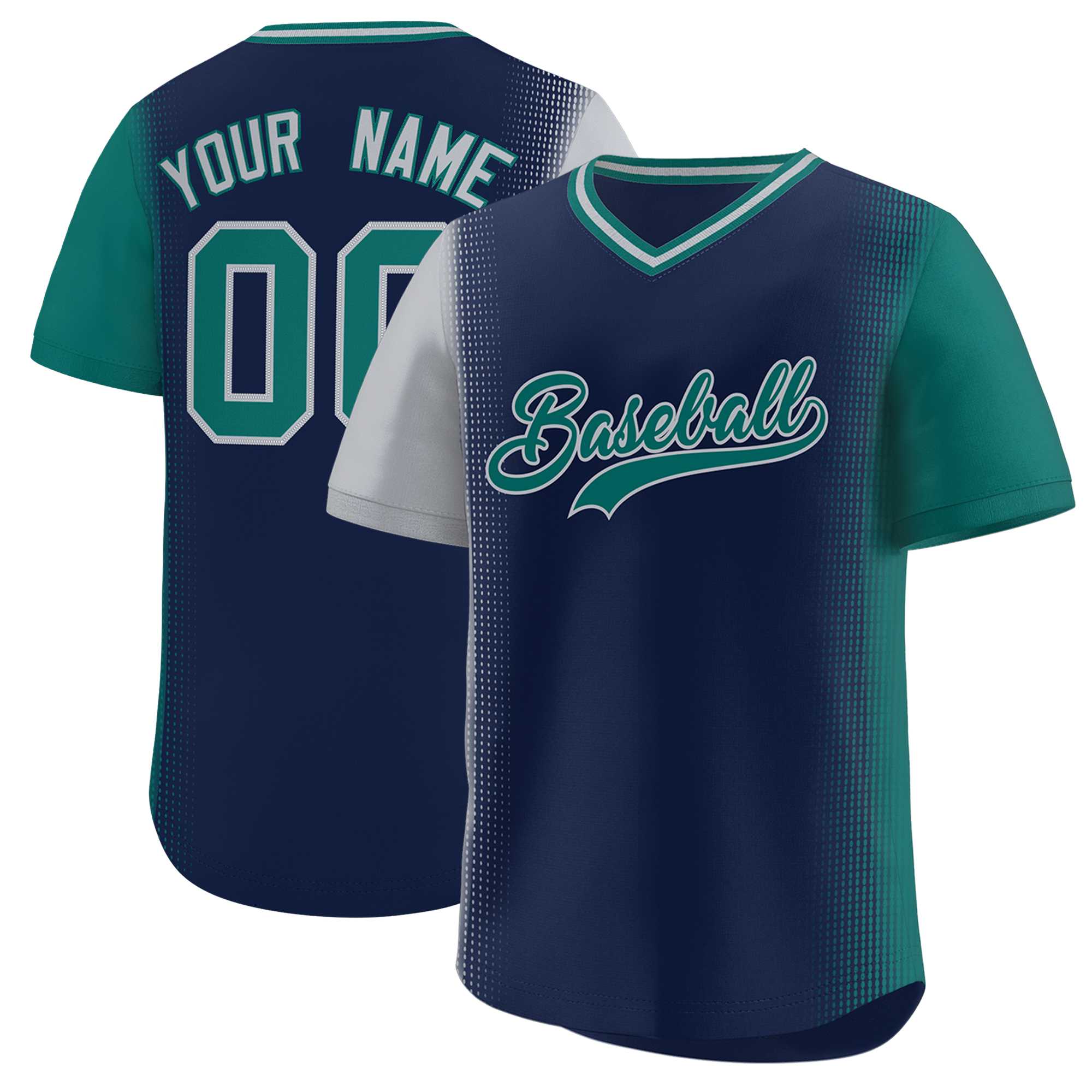 Custom Navy Gray-Aqua Personalized Raglan Sleeves Authentic Baseball Jersey