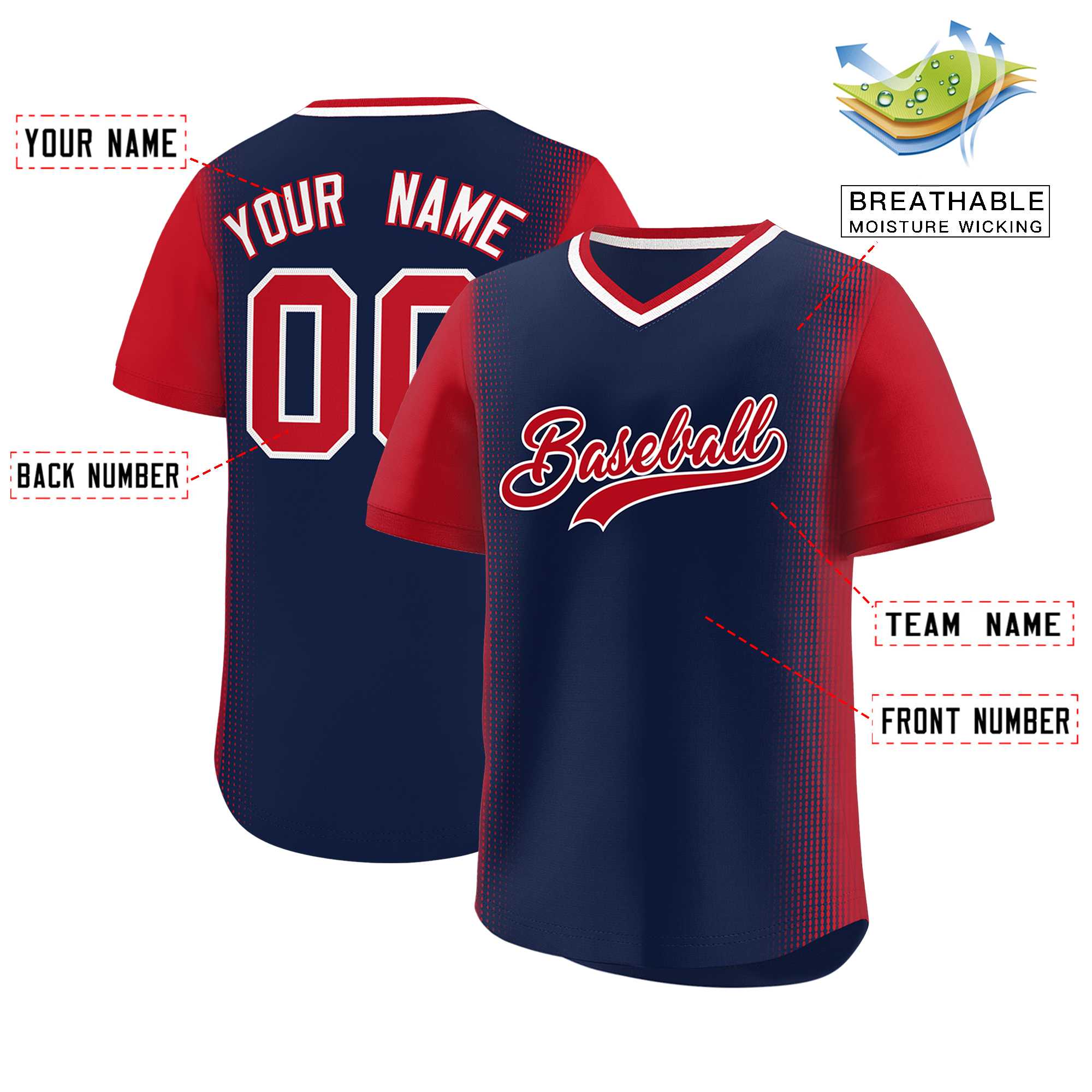 Custom Navy Red Personalized Raglan Sleeves Authentic Baseball Jersey