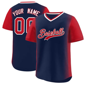 Custom Navy Red Personalized Raglan Sleeves Authentic Baseball Jersey