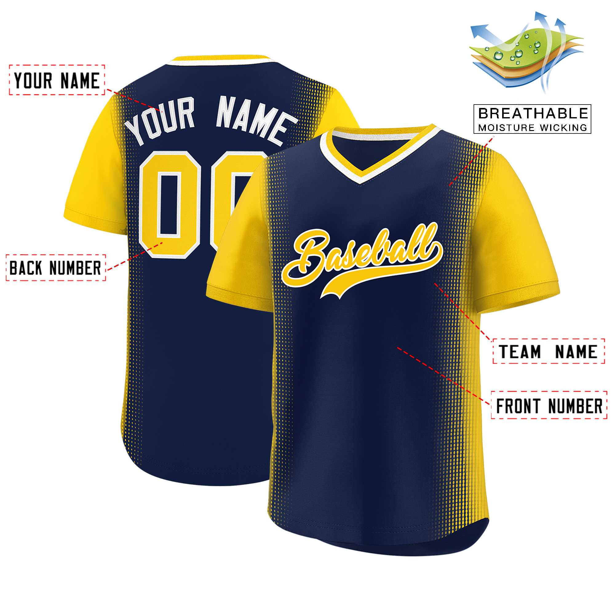 Custom Navy Gold Personalized Raglan Sleeves Authentic Baseball Jersey