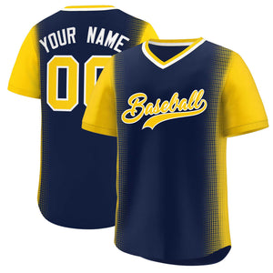 Custom Navy Gold Personalized Raglan Sleeves Authentic Baseball Jersey