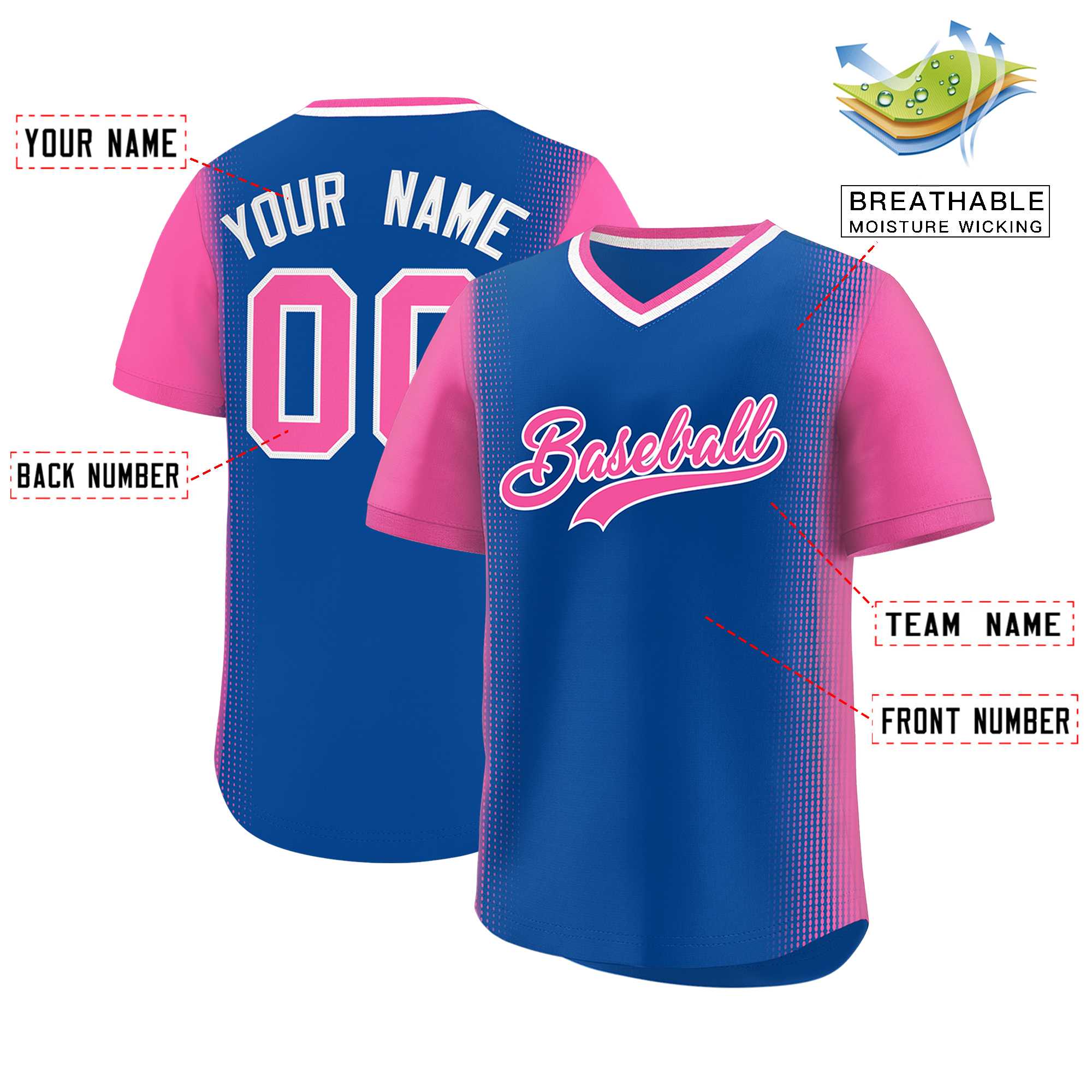 Custom Royal Pink Personalized Raglan Sleeves Authentic Baseball Jersey