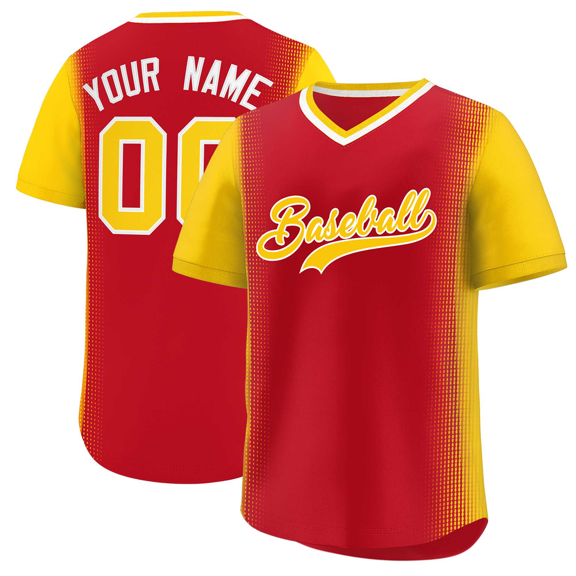 Custom Red Gold Personalized Raglan Sleeves Authentic Baseball Jersey