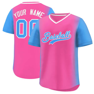 Custom Pink Powder Blue Personalized Raglan Sleeves Authentic Baseball Jersey