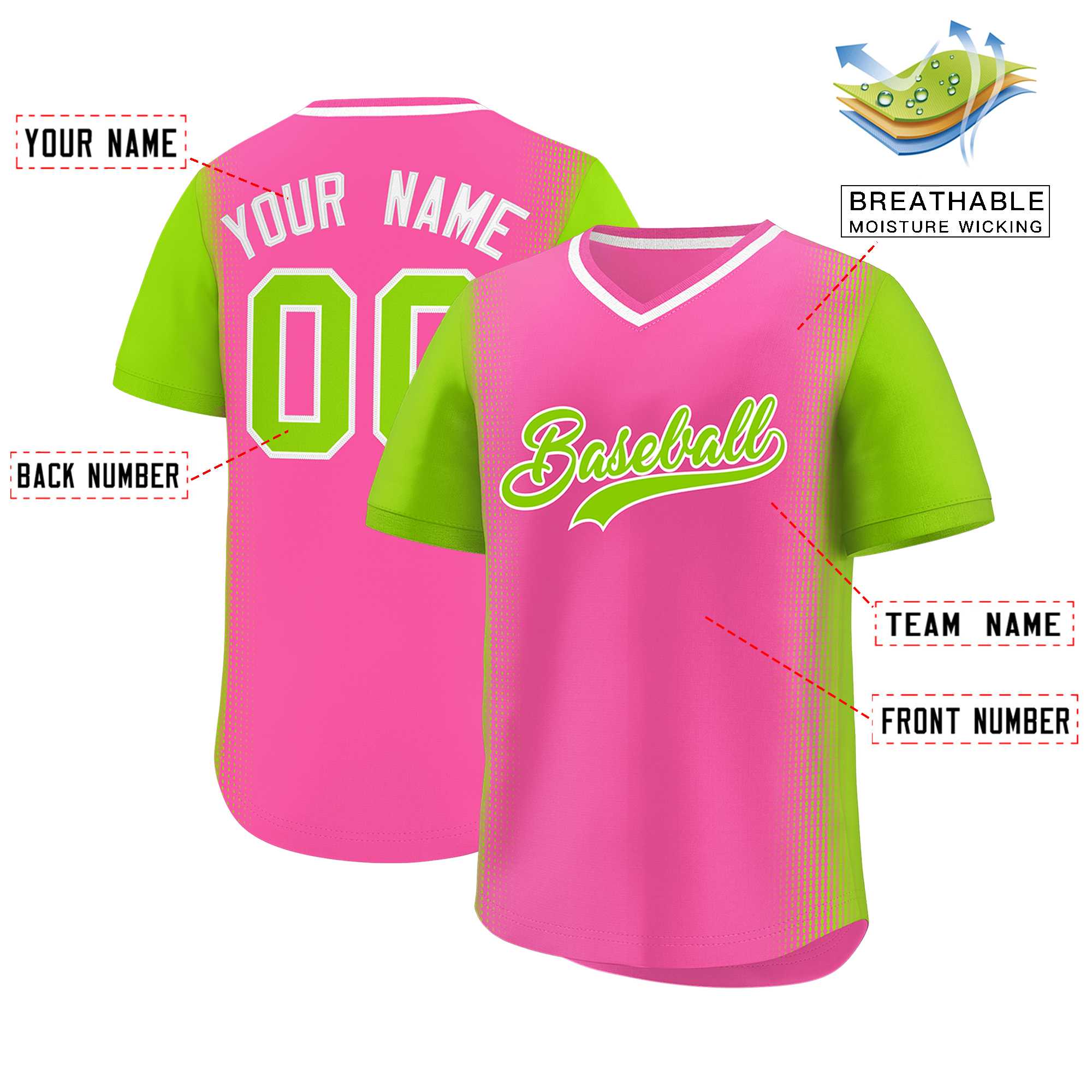 Custom Pink Neon Green Personalized Raglan Sleeves Authentic Baseball Jersey