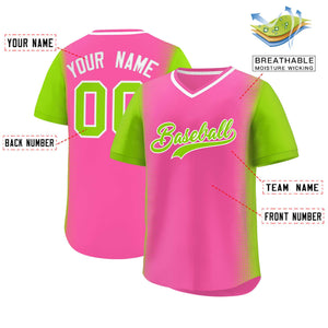 Custom Pink Neon Green Personalized Raglan Sleeves Authentic Baseball Jersey