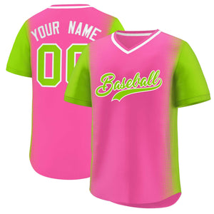 Custom Pink Neon Green Personalized Raglan Sleeves Authentic Baseball Jersey