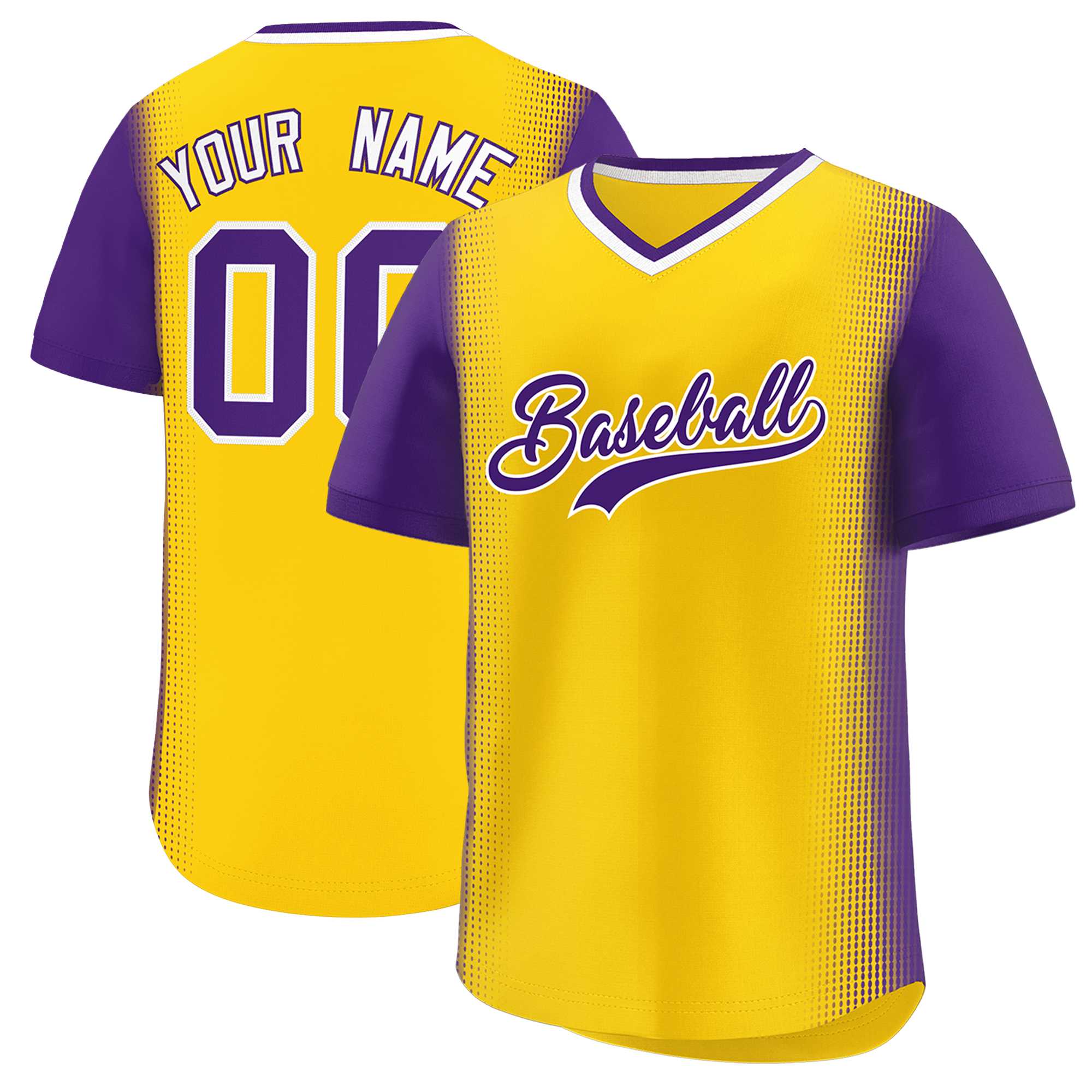 Custom Gold Purple Personalized Raglan Sleeves Authentic Baseball Jersey