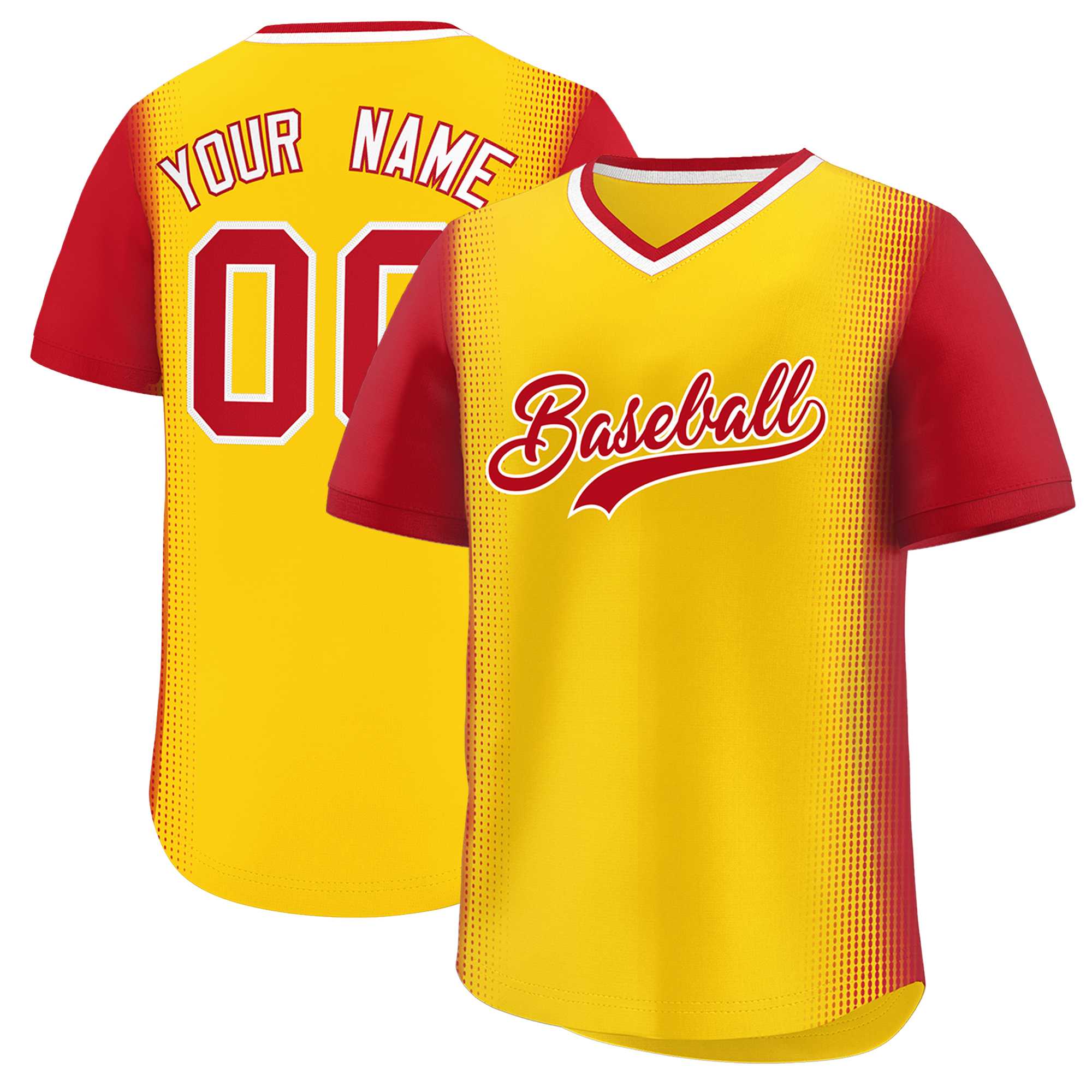 Custom Gold Red Personalized Raglan Sleeves Authentic Baseball Jersey