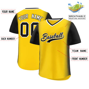 Custom Gold Black Personalized Raglan Sleeves Authentic Baseball Jersey