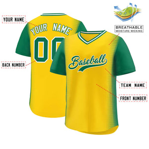 Custom Gold Kelly Green Personalized Raglan Sleeves Authentic Baseball Jersey