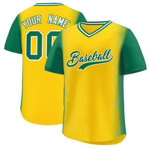 Custom Gold Kelly Green Personalized Raglan Sleeves Authentic Baseball Jersey