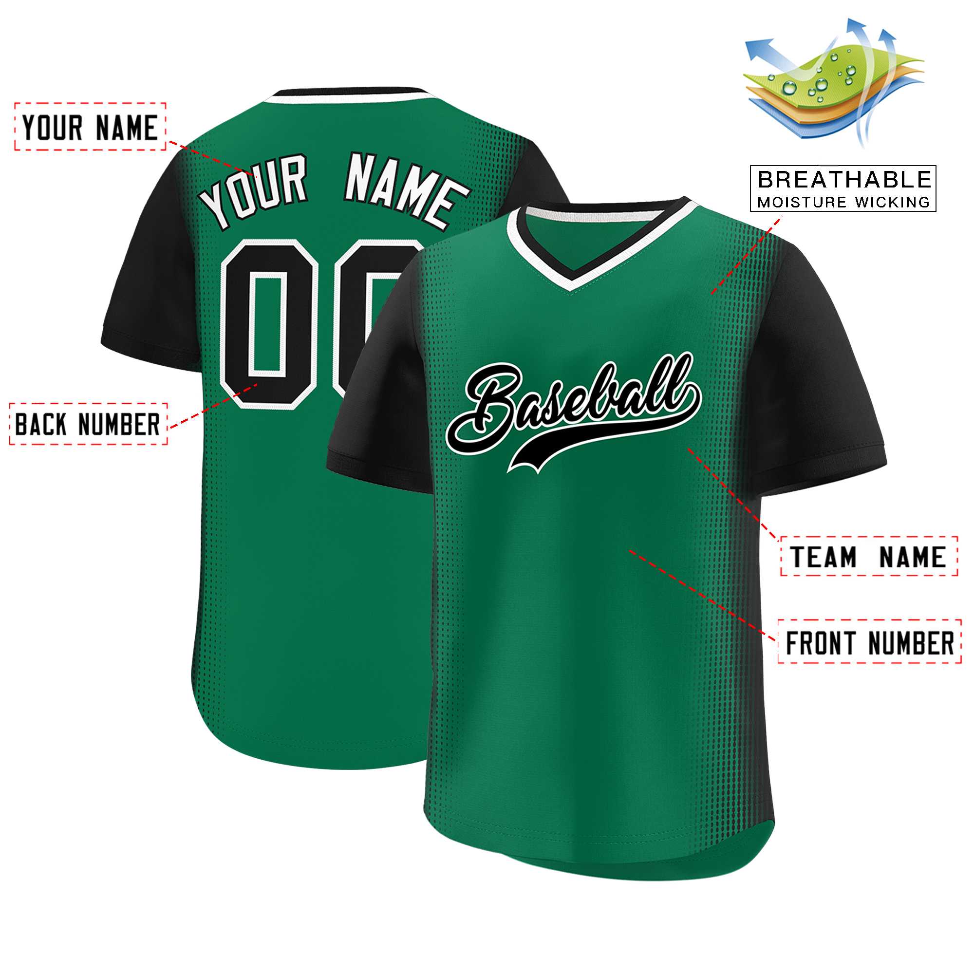 Custom Kelly Green Black Personalized Raglan Sleeves Authentic Baseball Jersey