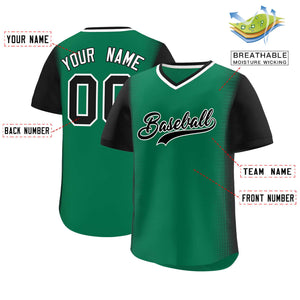 Custom Kelly Green Black Personalized Raglan Sleeves Authentic Baseball Jersey