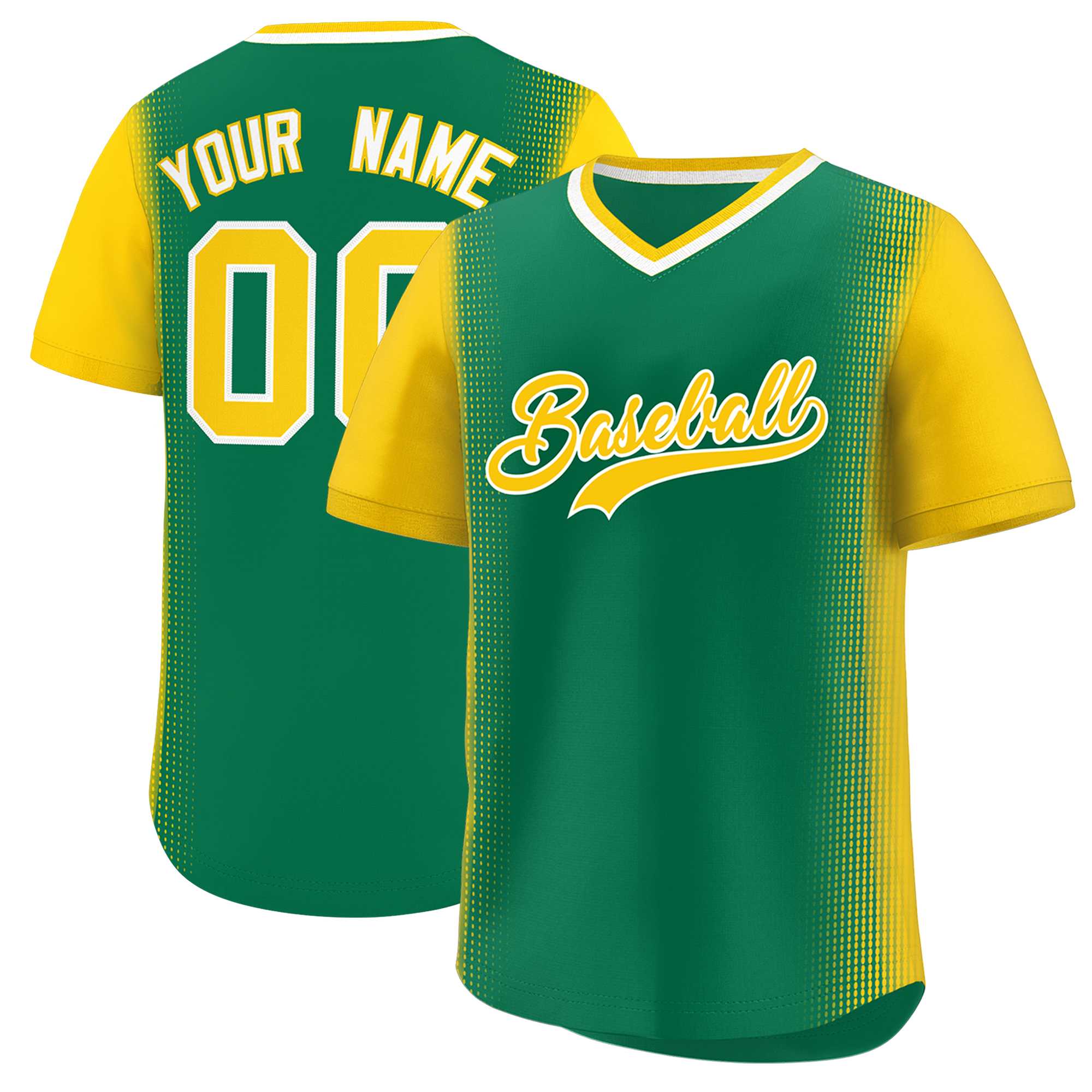 Custom Kelly Green Gold Personalized Raglan Sleeves Authentic Baseball Jersey