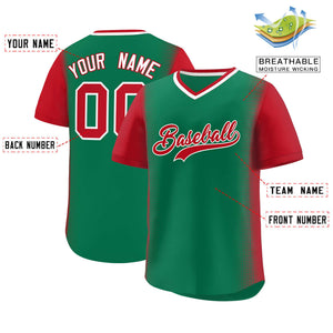 Custom Kelly Green Red Personalized Raglan Sleeves Authentic Baseball Jersey