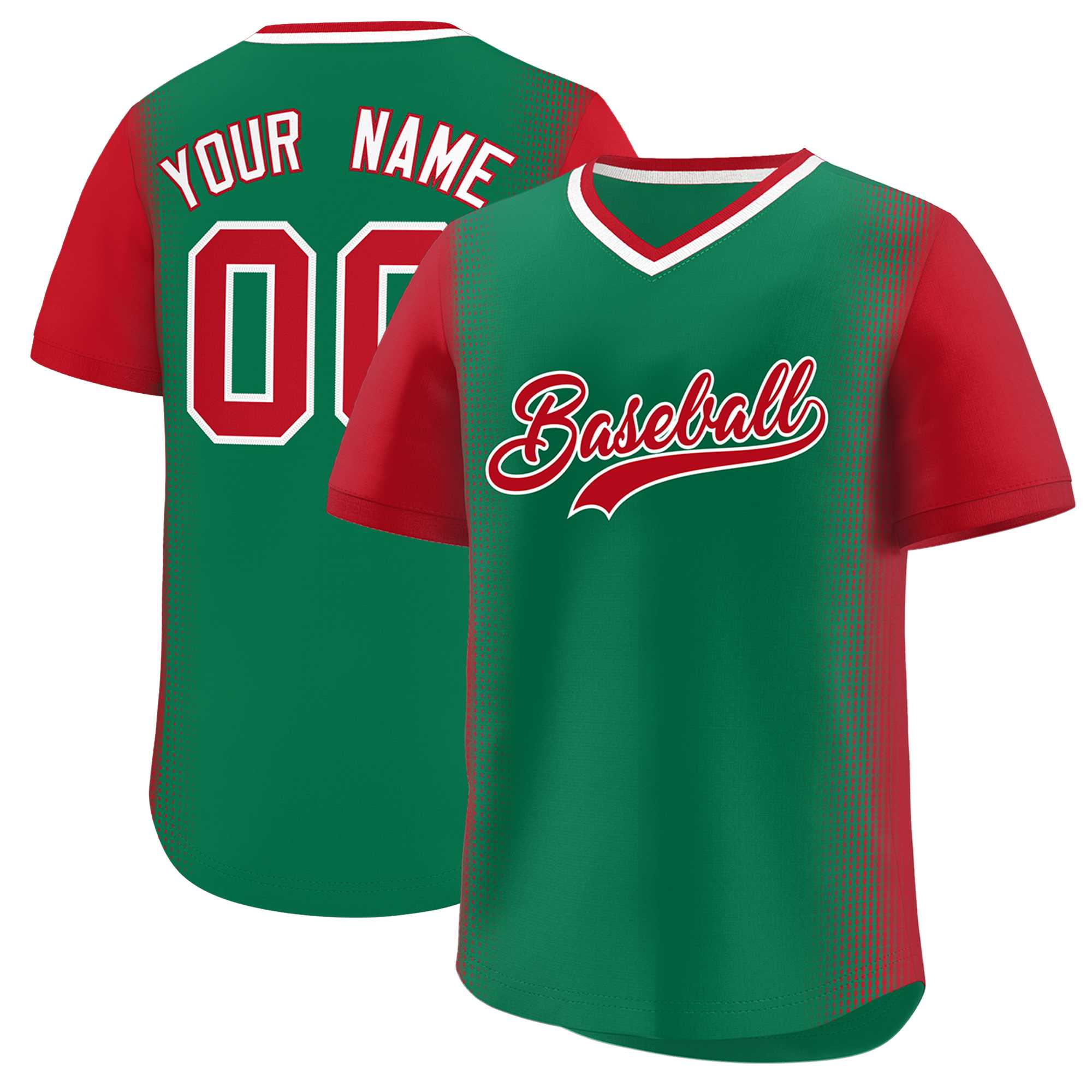 Custom Kelly Green Red Personalized Raglan Sleeves Authentic Baseball Jersey