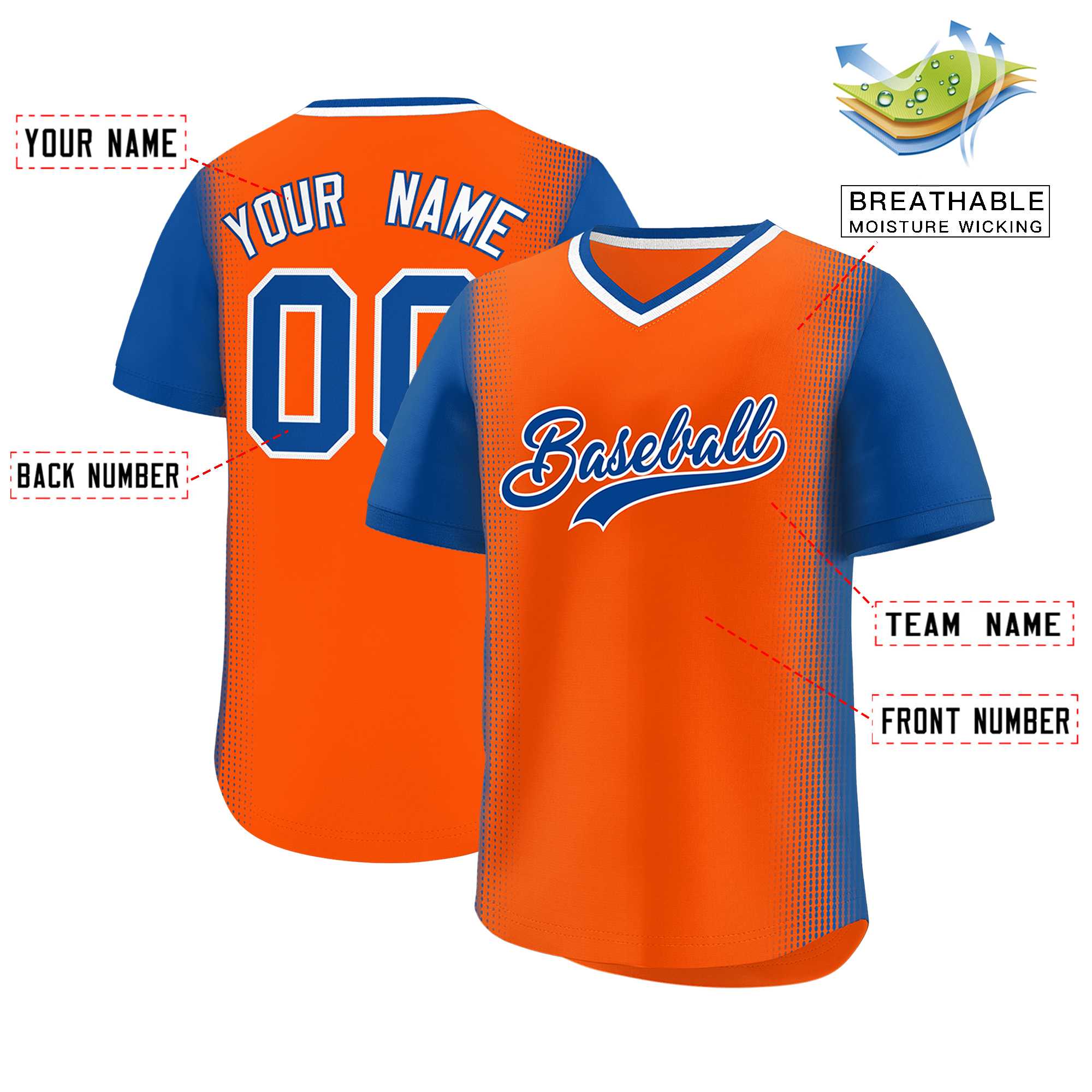 Custom Orange Royal Personalized Raglan Sleeves Authentic Baseball Jersey