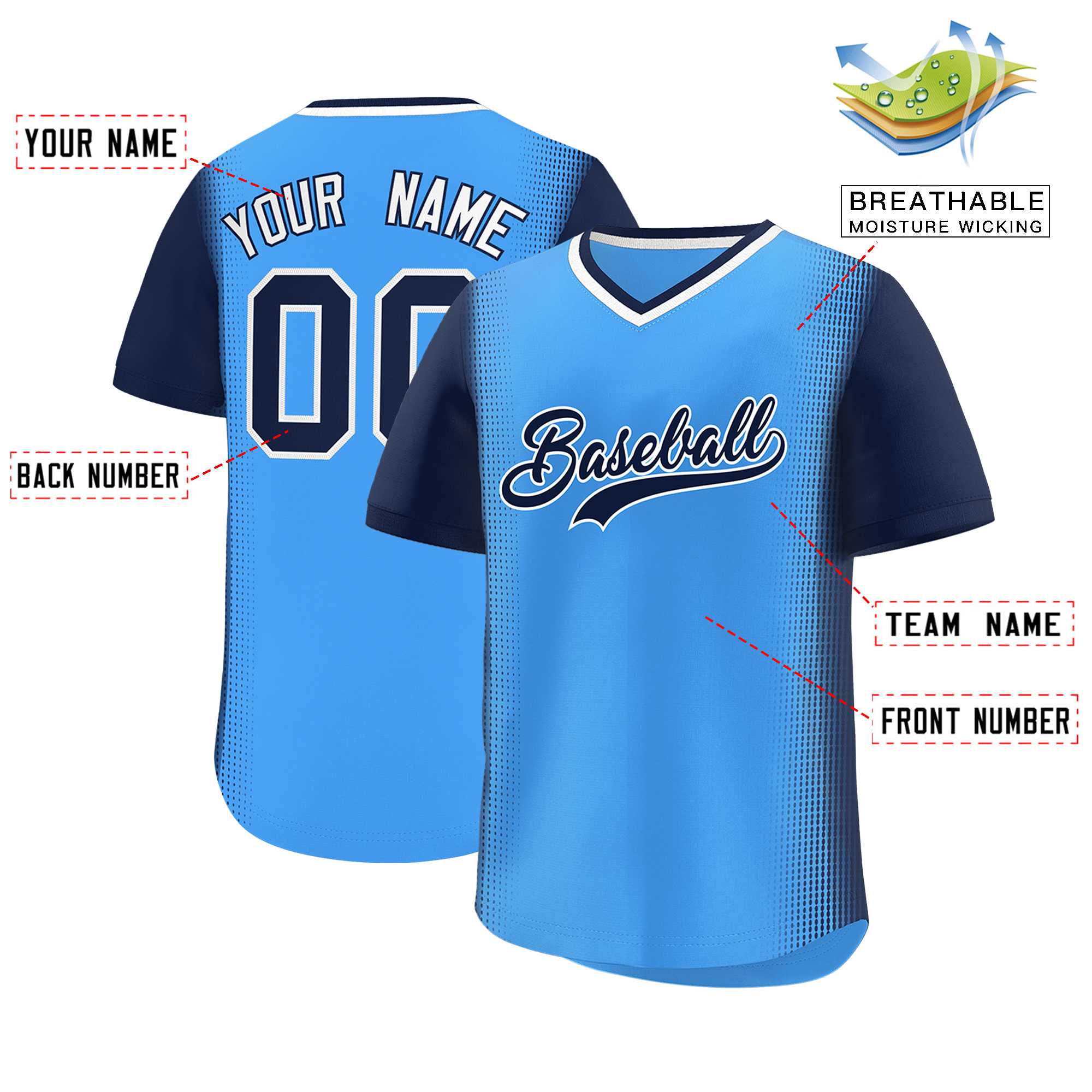 Custom Powder Blue Navy Personalized Raglan Sleeves Authentic Baseball Jersey