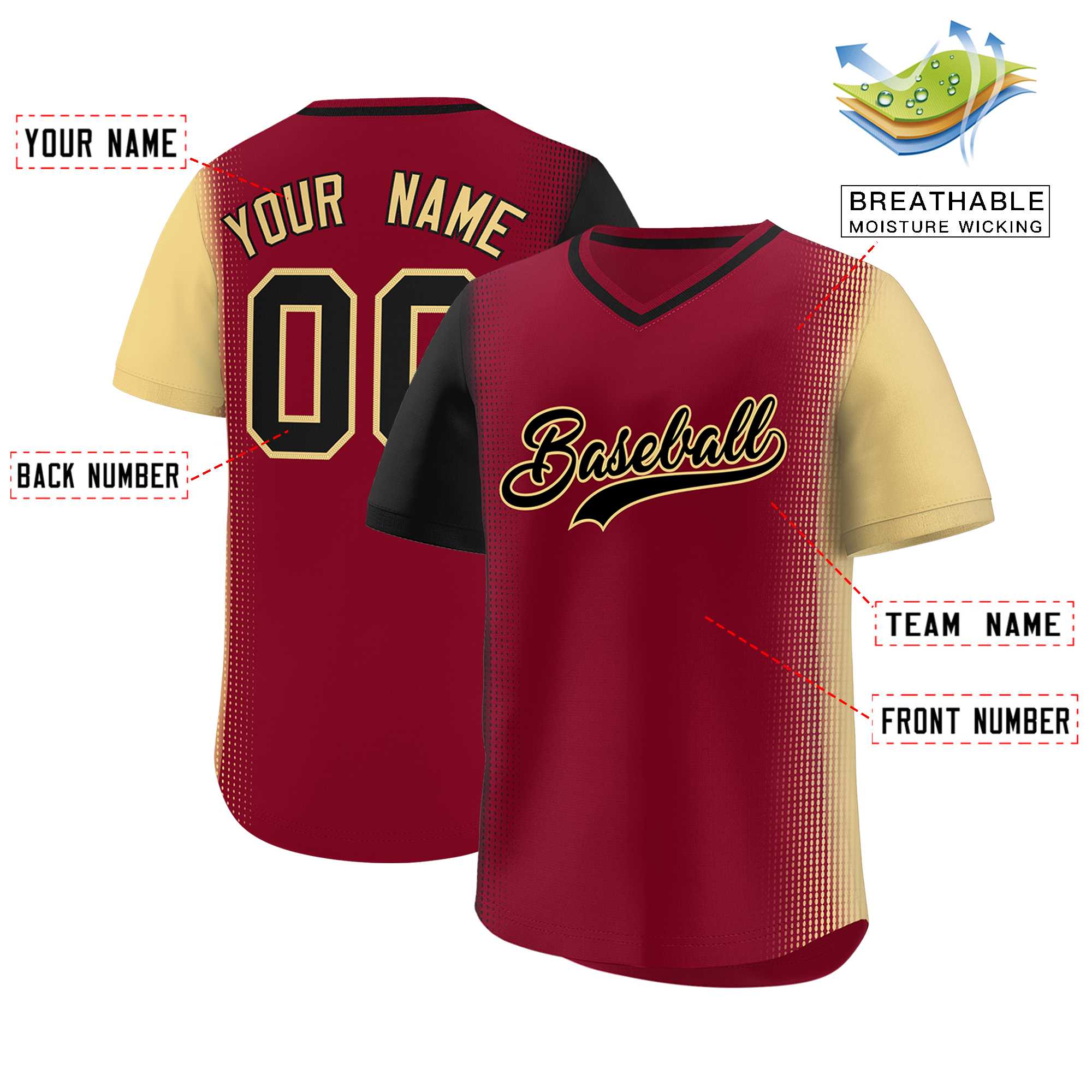 Custom Crimson Black-Khaki Personalized Raglan Sleeves Authentic Baseball Jersey