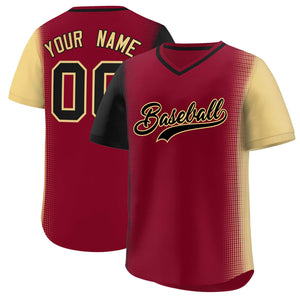 Custom Crimson Black-Khaki Personalized Raglan Sleeves Authentic Baseball Jersey