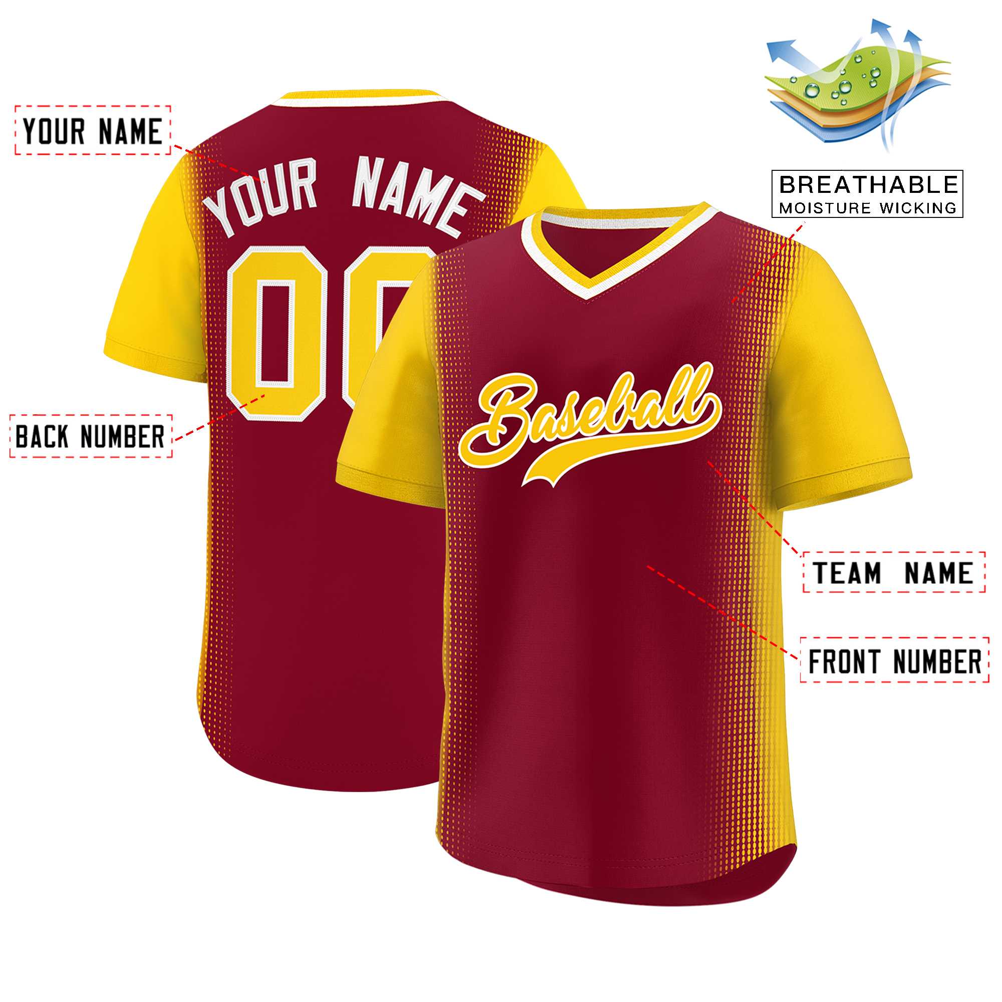 Custom Crimson Gold Personalized Raglan Sleeves Authentic Baseball Jersey