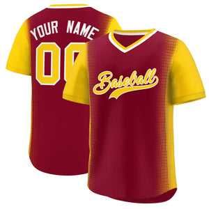 Custom Crimson Gold Personalized Raglan Sleeves Authentic Baseball Jersey