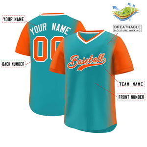 Custom Aqua Orange Personalized Raglan Sleeves Authentic Baseball Jersey