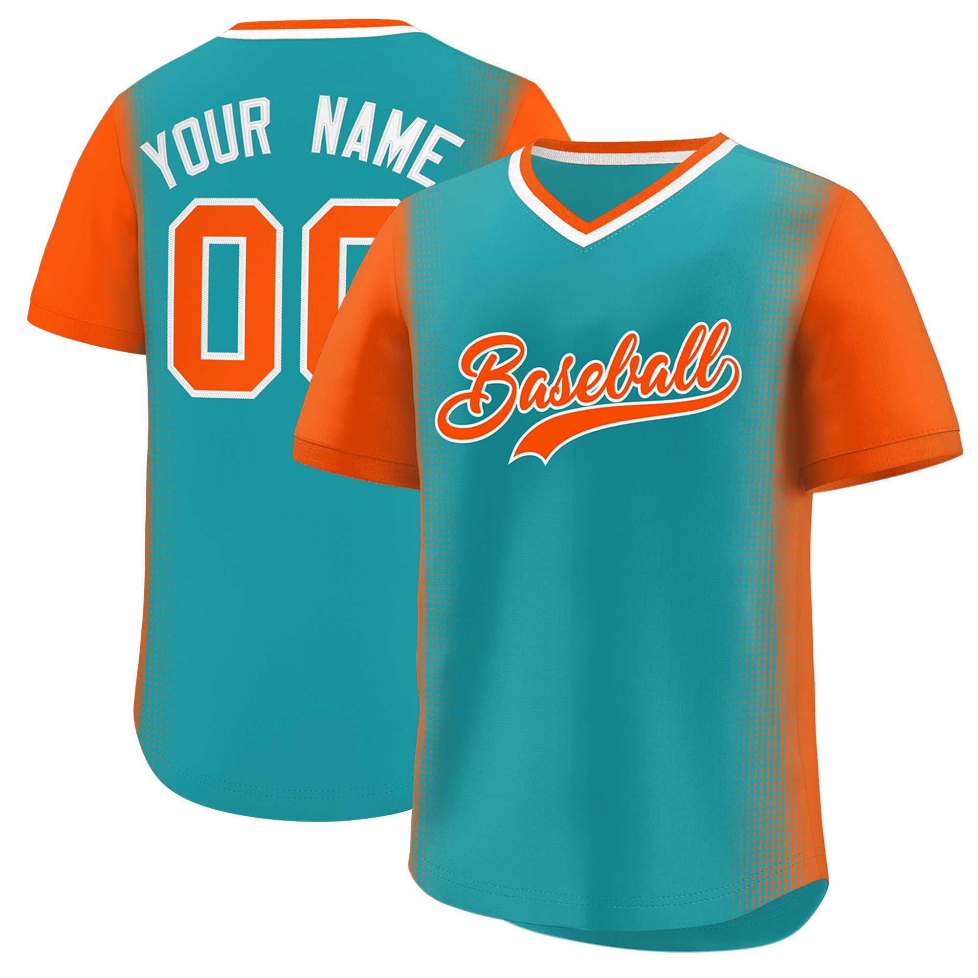 Custom Aqua Orange Personalized Raglan Sleeves Authentic Baseball Jersey