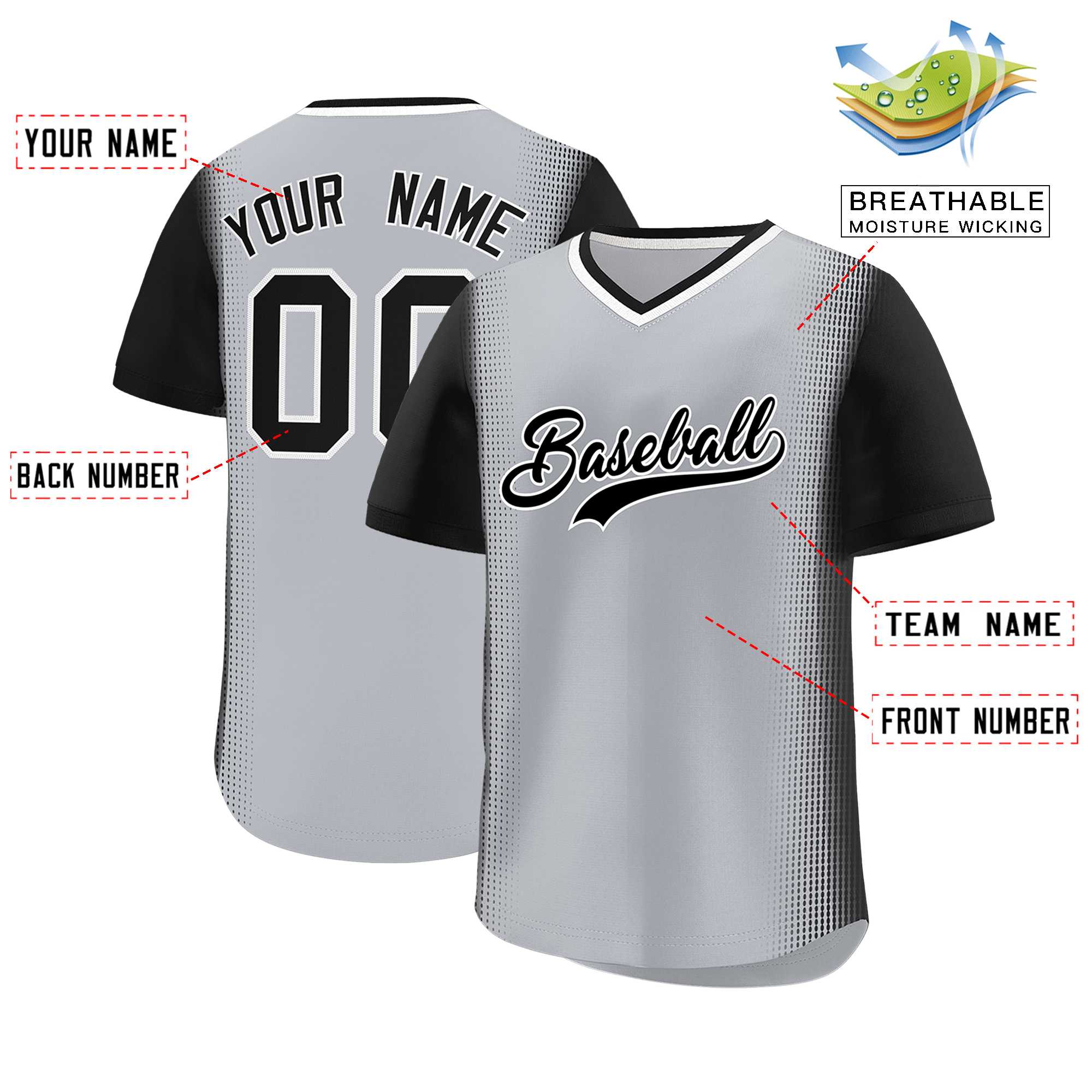 Custom Gray Black Personalized Raglan Sleeves Authentic Baseball Jersey