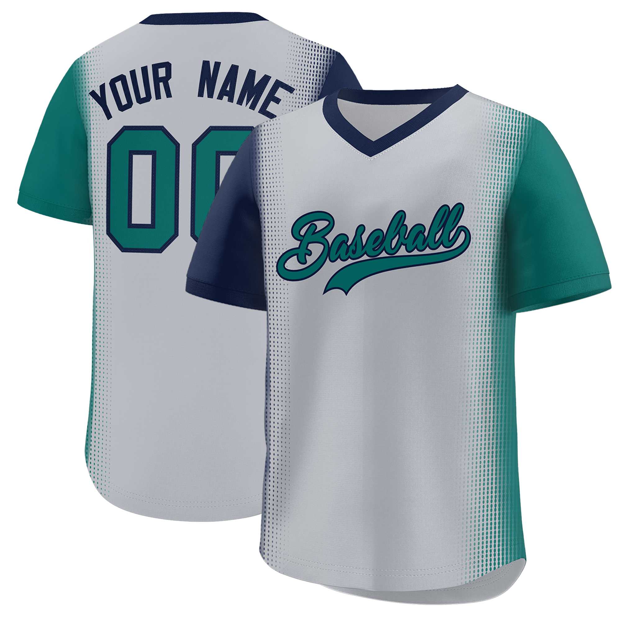 Custom Gray Navy-Aqua Personalized Raglan Sleeves Authentic Baseball Jersey