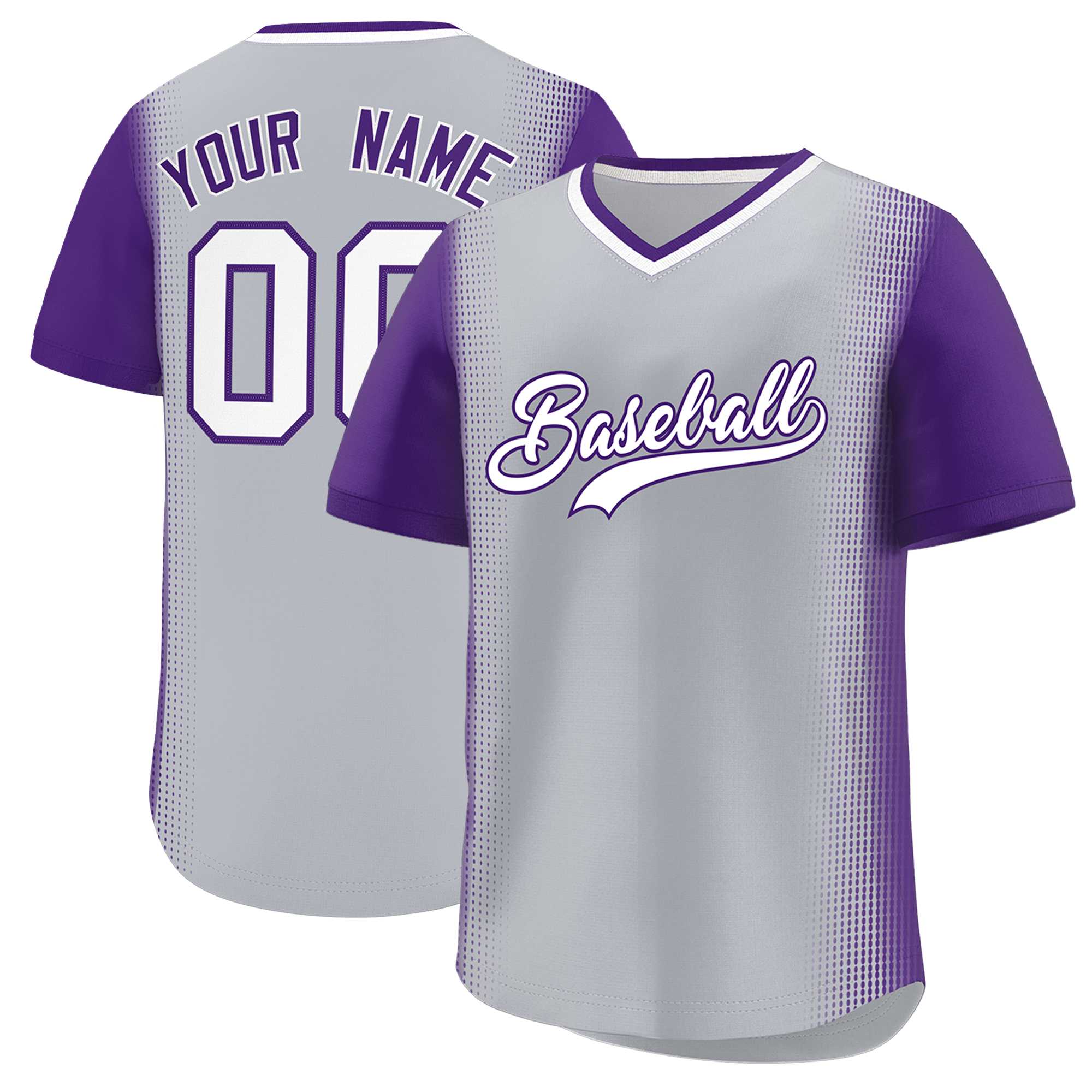 Custom Gray Purple Personalized Raglan Sleeves Authentic Baseball Jersey