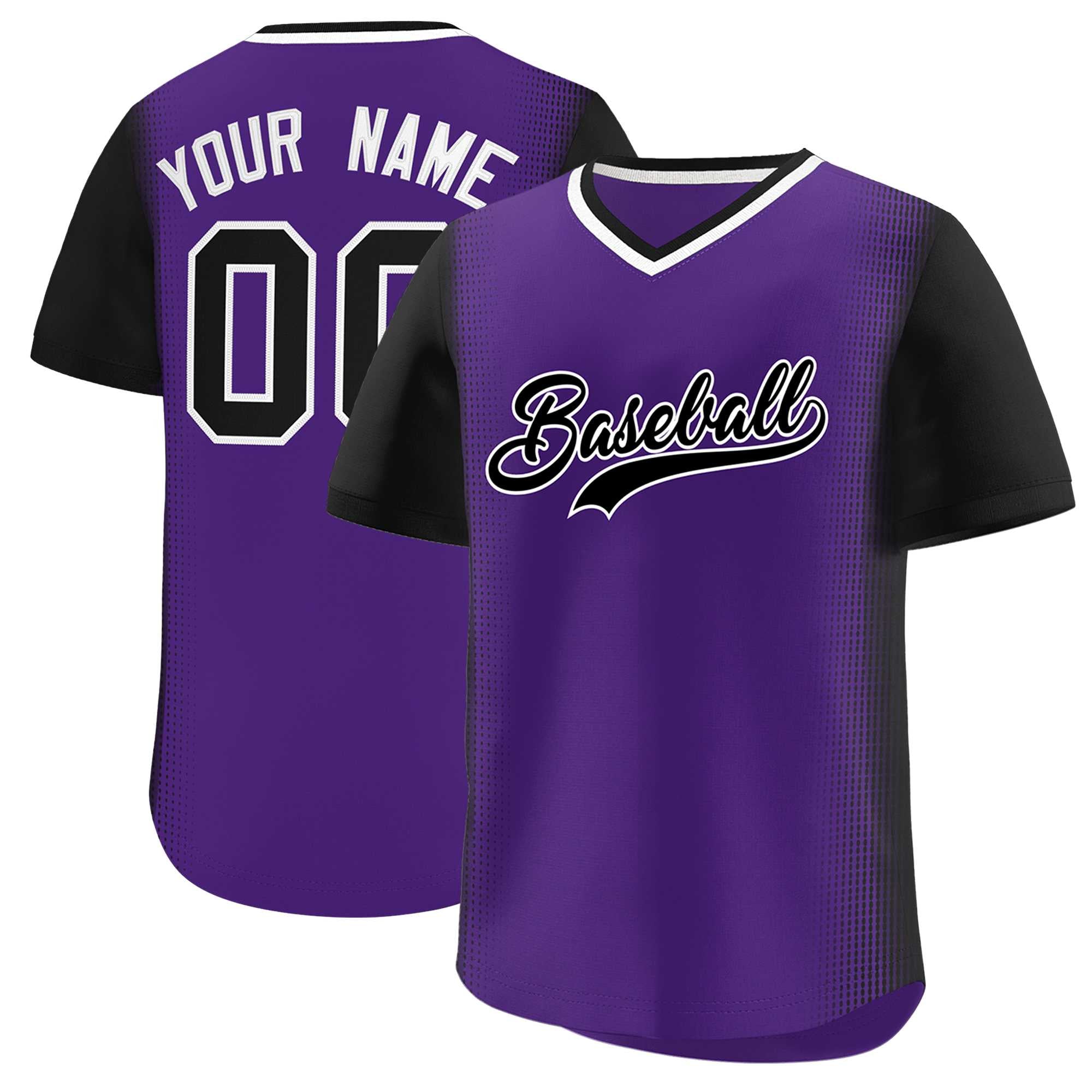 Custom Purple Black Personalized Raglan Sleeves Authentic Baseball Jersey