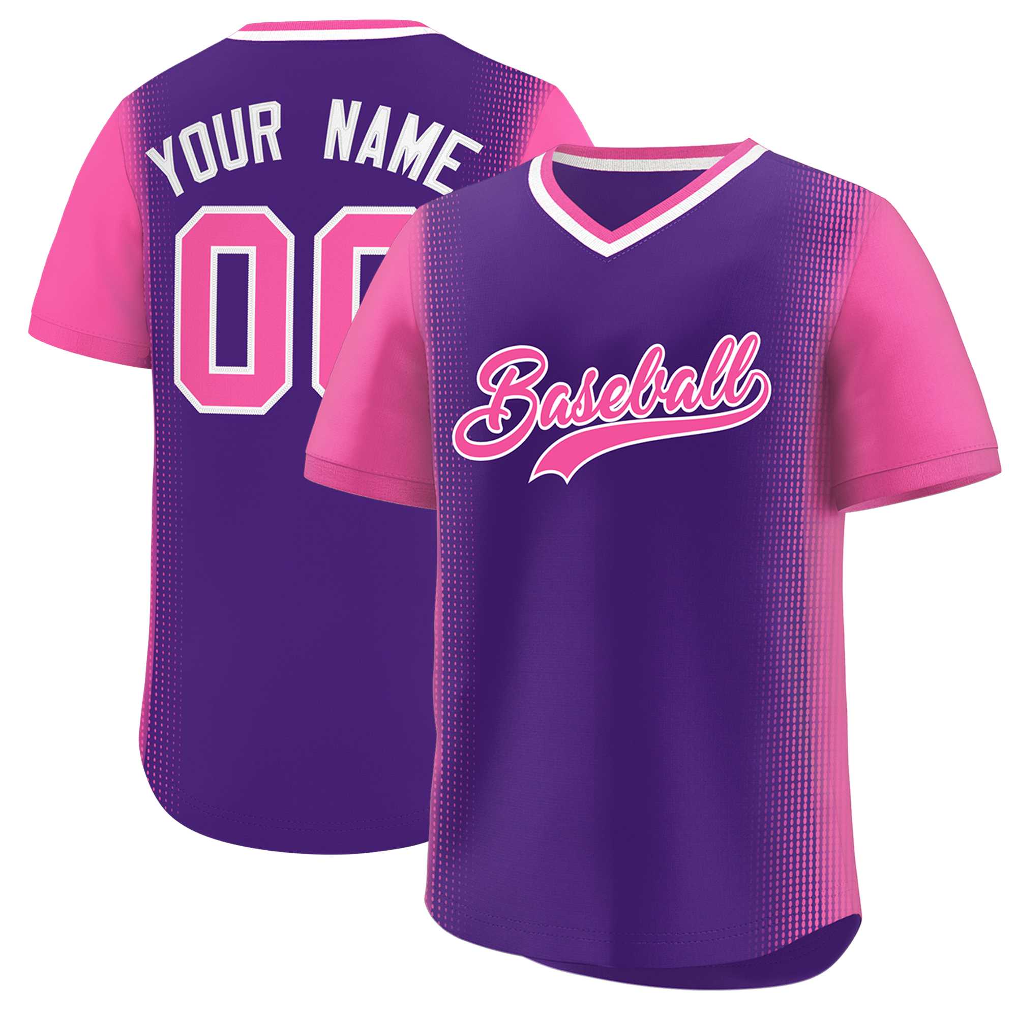 Custom Purple Pink Personalized Raglan Sleeves Authentic Baseball Jersey