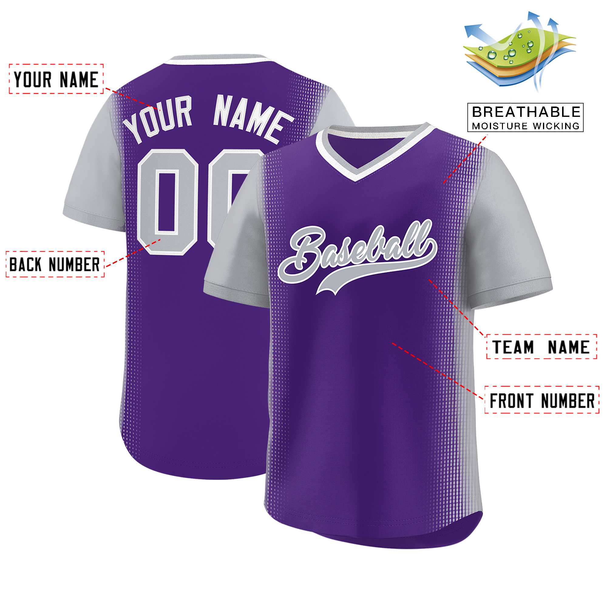 Custom Purple Gray Personalized Raglan Sleeves Authentic Baseball Jersey