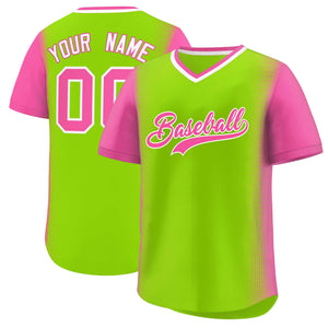 Custom Neon Green Pink Personalized Raglan Sleeves Authentic Baseball Jersey