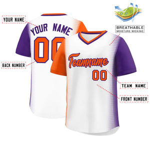 Custom White Orange-Purple Personalized Raglan Sleeves Authentic Baseball Jersey